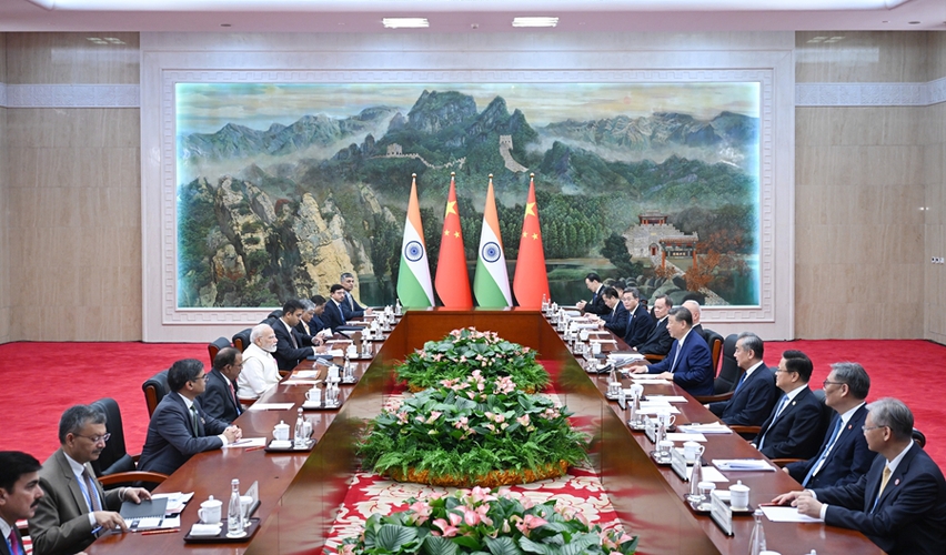 ?8月31日中午，国家主席习近平在天津迎宾馆会见来华出席2025年上海合作组织峰会的印度总理莫迪。新华社记者 谢环驰 摄